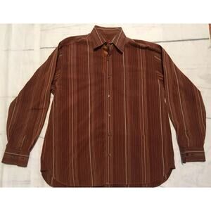 Tommy Bahama Striped Long‎ Sleeve Dress Shirt Brown Men’s Large Workwear Casual